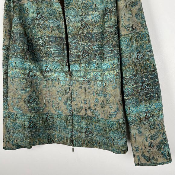 VTG Coldwater Creek Tapestry Jacket LP Green Floral Shimmery Boho Fairy Grunge - Picture 14 of 16